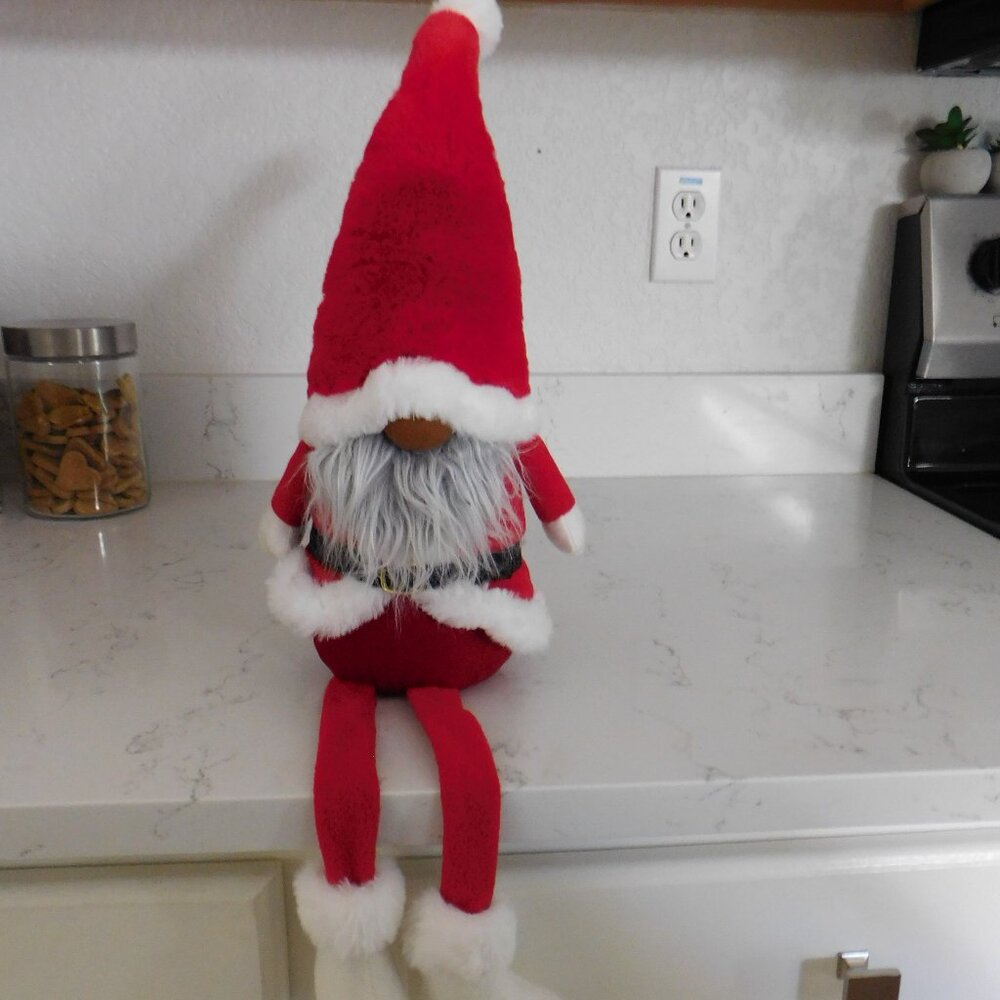 Gnome Christmas Santa Weighted Body Long Legs Red  White Plush Shelf 25 In